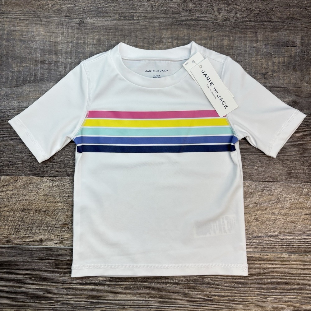Janie and Jack 12-18 Months‎ Baby Recycled Stripe Rash Guard in White NEW